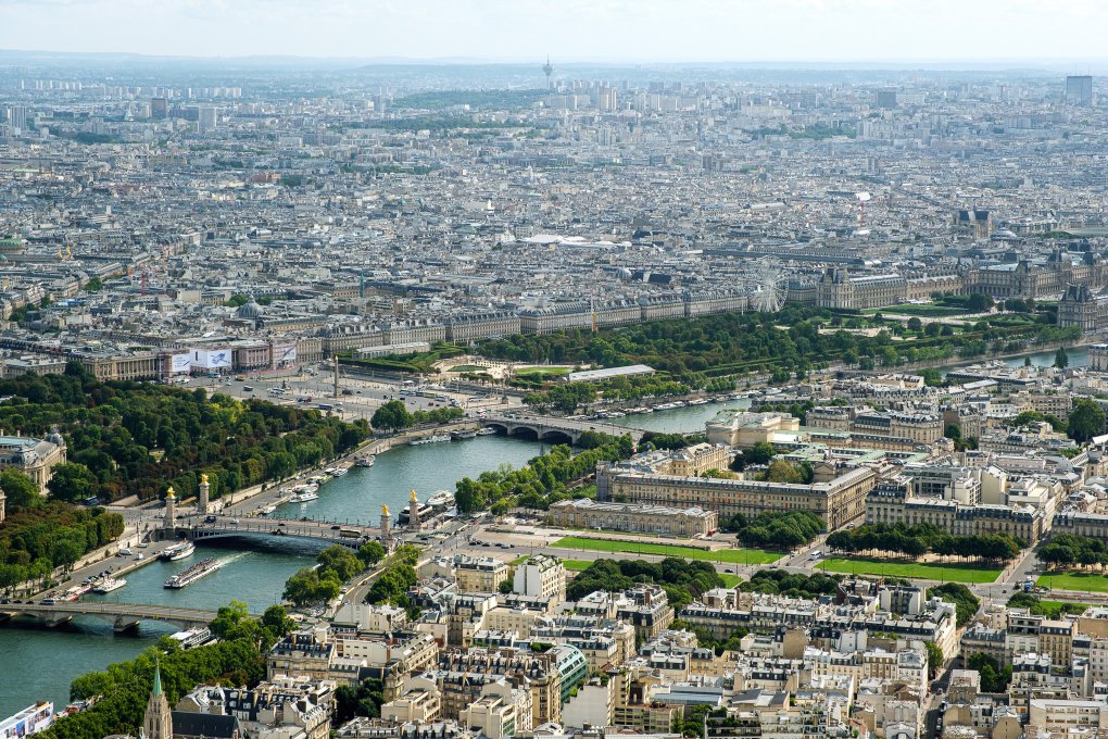 View on Seine from the top of the Eiffel Tower View on Seine from the top of the Eiffel Tower